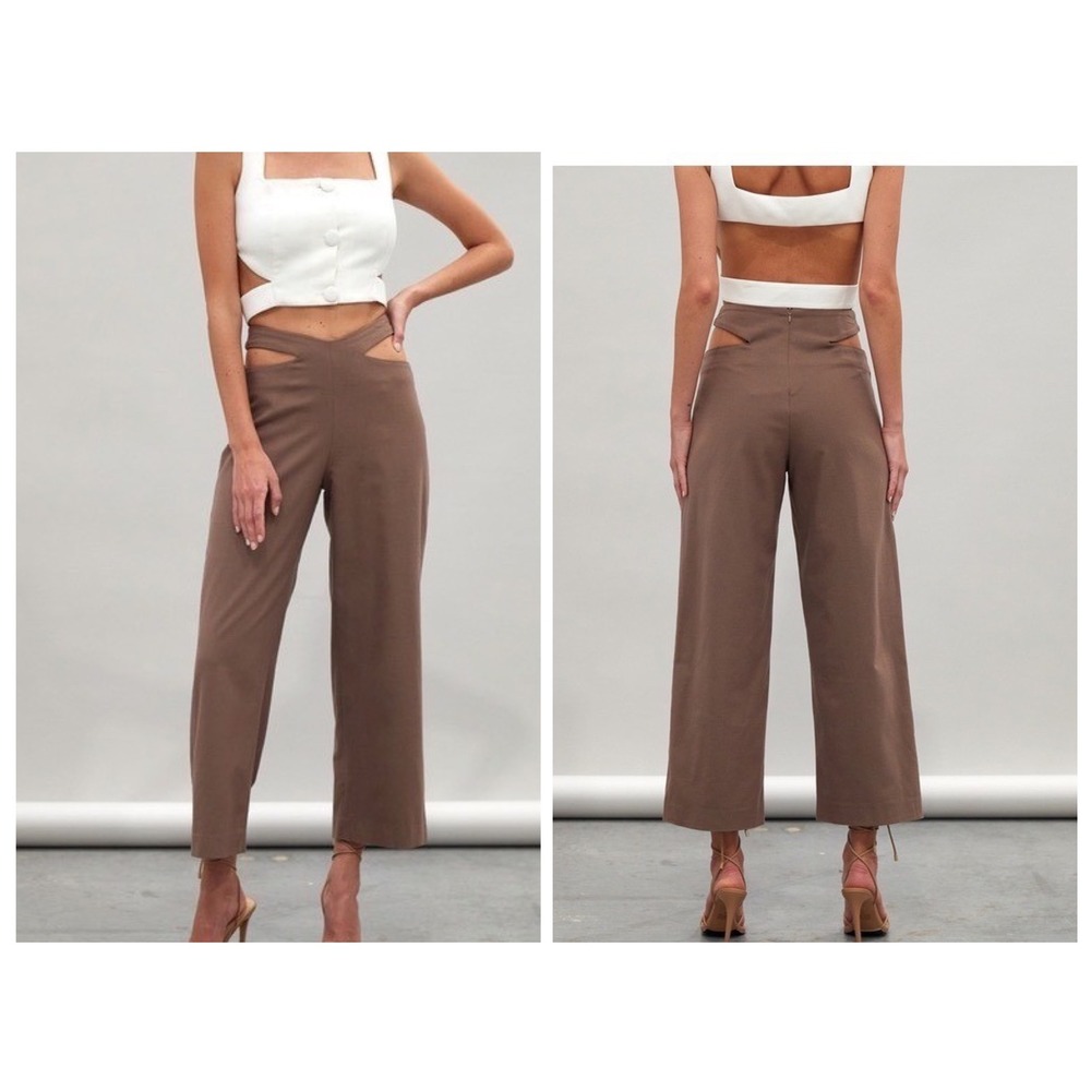 Atoir Drummer Trouser Women XS Mocha Brown Hip Cutout Wide Leg Wool Blend NEW